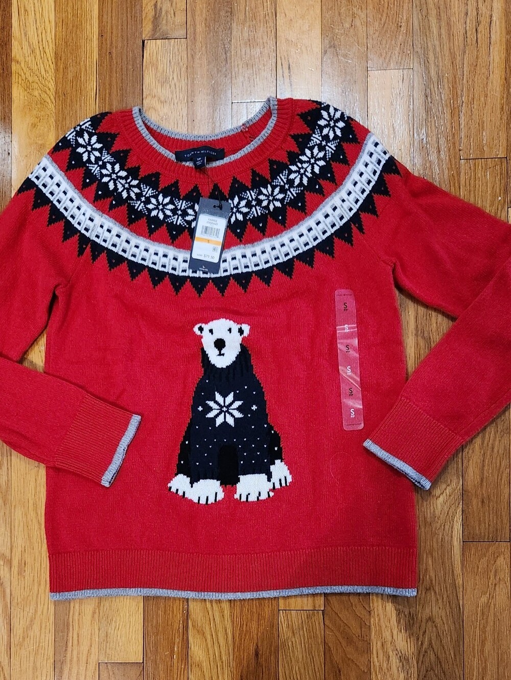 Tommy Hilfiger Red Polar Bear Fair Isle Crewneck Sweater NWT Size Small
